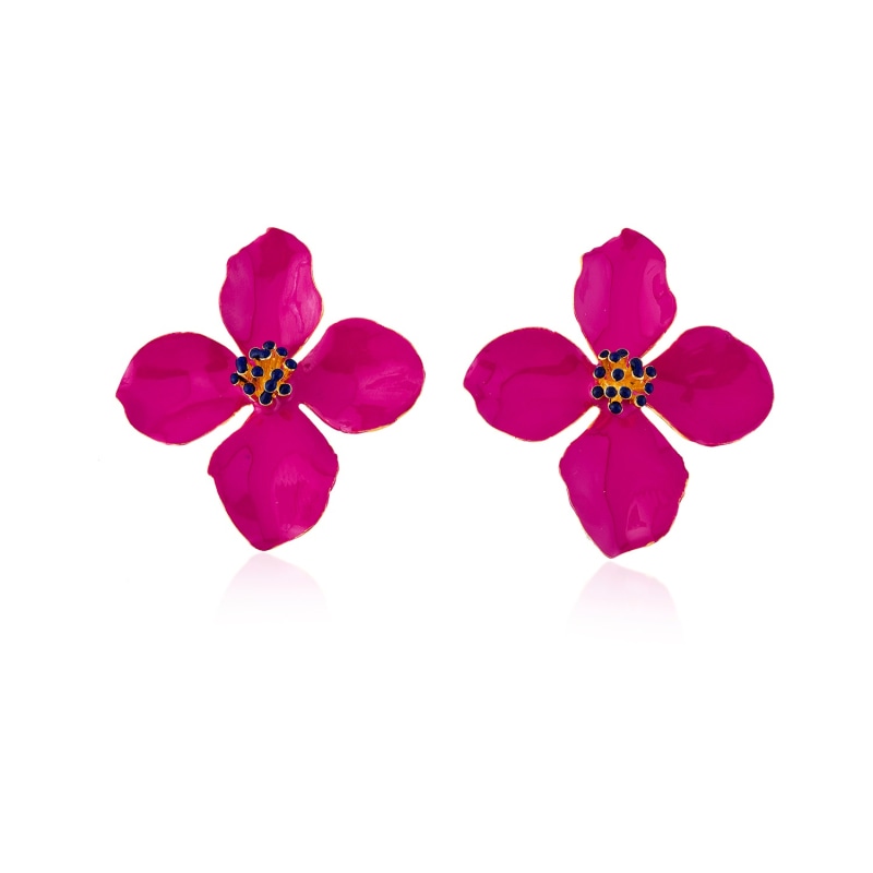 Thumbnail of Raspberry Pink Clover Flower Earrings image