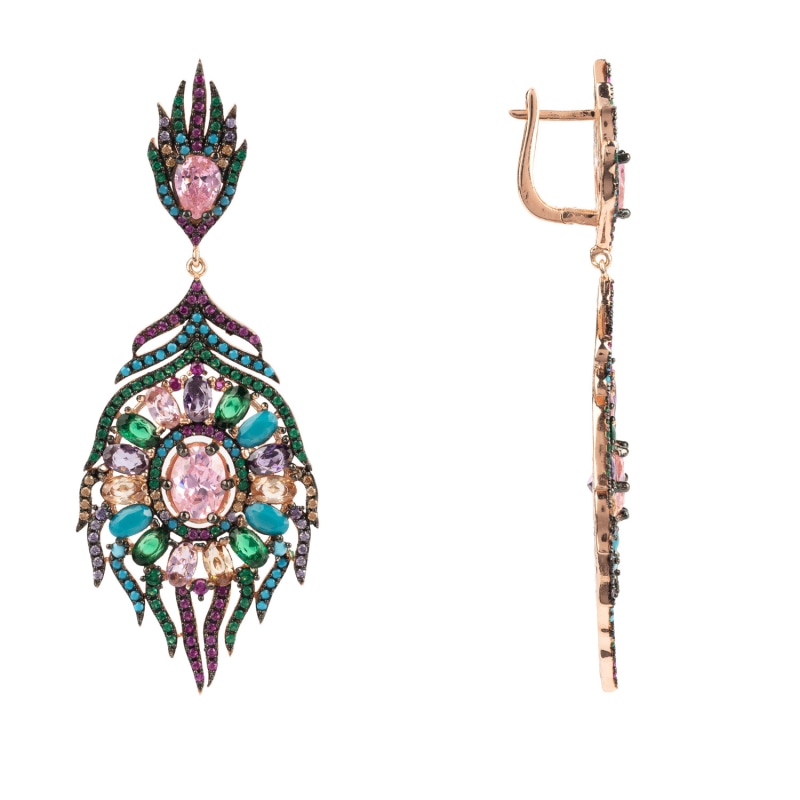 Thumbnail of Peacock Colourful Gemstone Earrings Rose Gold image