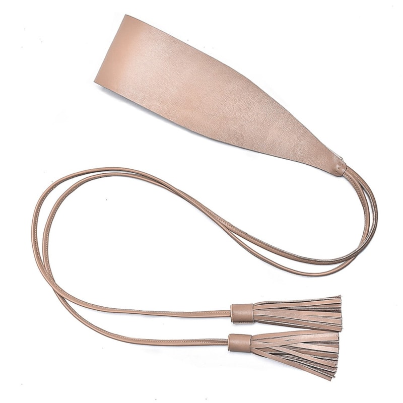 Thumbnail of Leather Tassel Waist Belt- Nude image