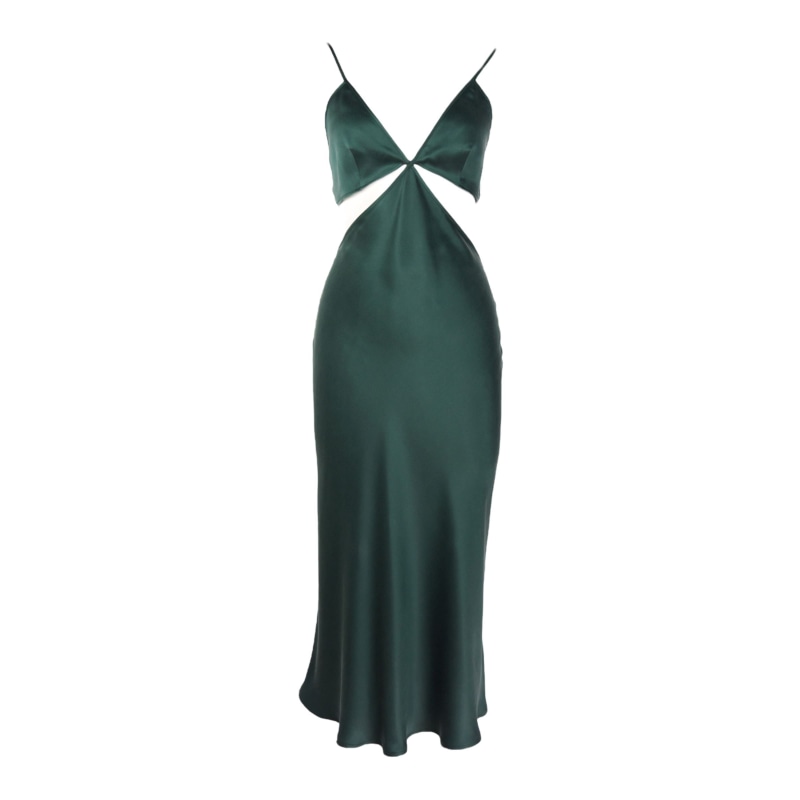 Gigi Cut Out Silk Open Back Dress Evergreen Dark Green Anaphe Wolf Badger