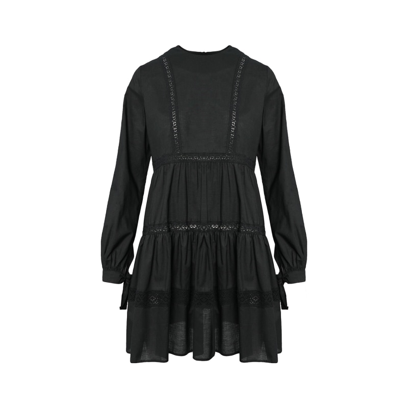 Thumbnail of Edith A Line Black Cotton Dress With Lace Insertions image