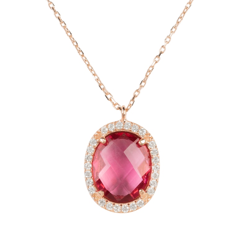 Thumbnail of Beatrice Oval Gemstone Pendant Necklace Rose Gold Pink Tourmaline image