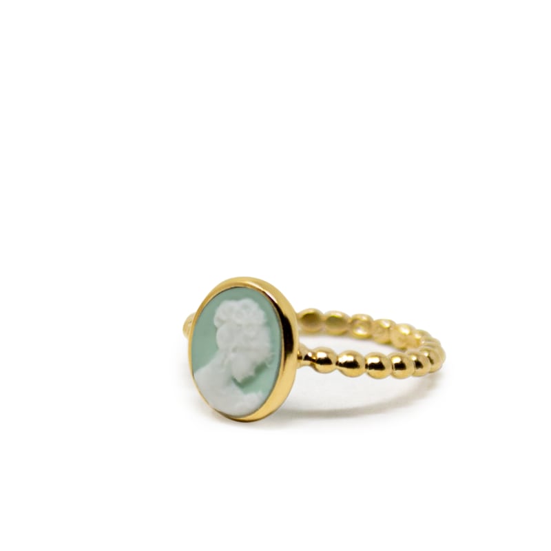 Ginevra Green Mini Cameo Stacking Ring Vintouch Italy Wolf