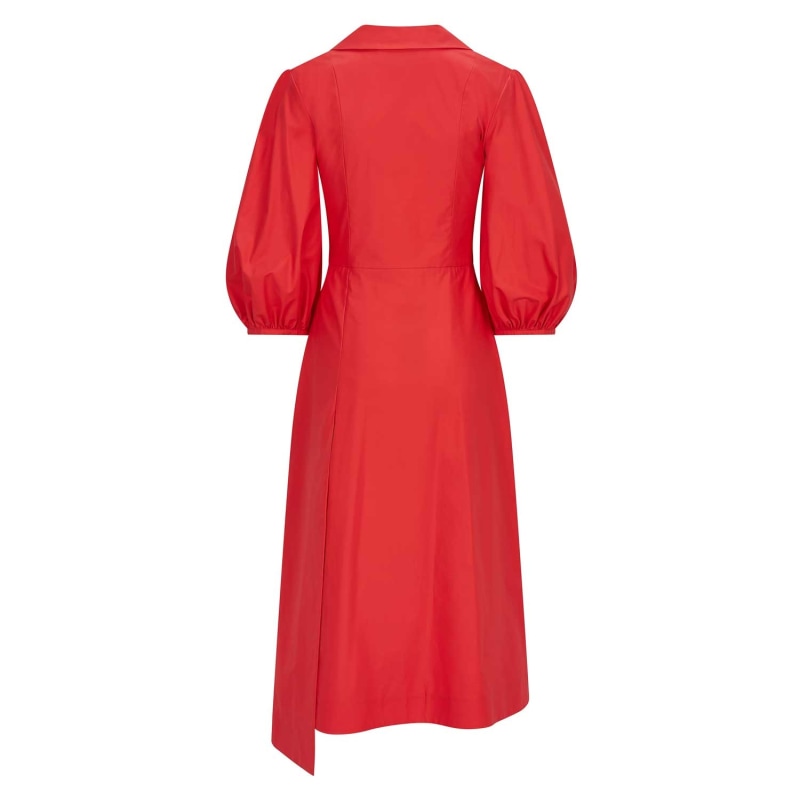 Thumbnail of Wide Lapel Asymmetric Cotton Dress - Red image