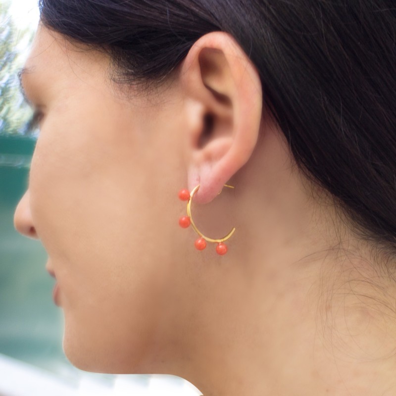 Thumbnail of Coral Bead Hoop Earrings image