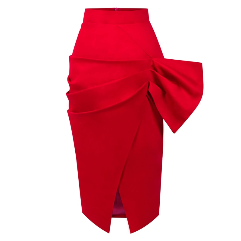 Glam Leisure Bodycon Red Midi Skirt by Tia Dorraine
