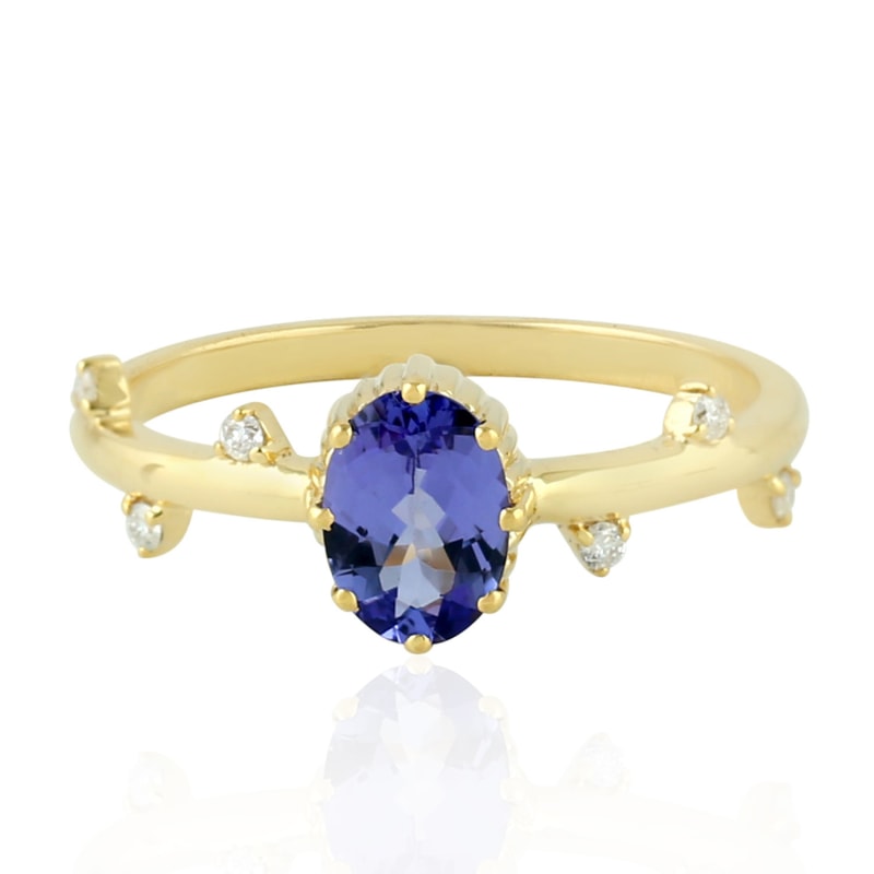 Thumbnail of 18K Solid Yellow Gold In Prong Set Oval Cut Tanzanite & Diamond Stacking Ring image