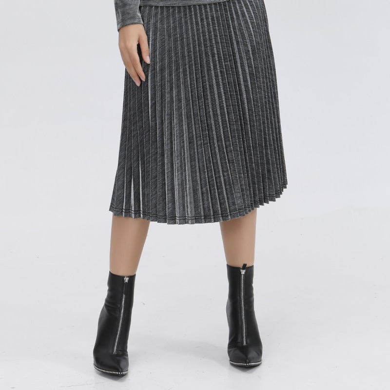 Thumbnail of Knee Length Shiny Pleated Skirt image