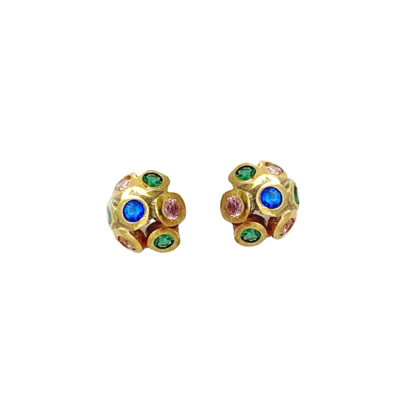 Glitter Ball Mini Earrings With Diamond, Emerald And Sapphires by Lily Flo  Jewellery