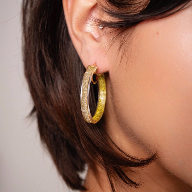 Thumbnail of Glitter Hoop Earrings In Clear & Gold image