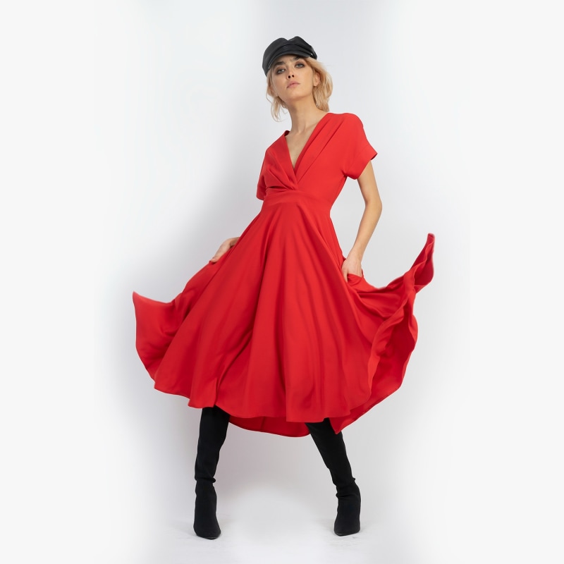 Red Cocktail Midi Dress by BLUZAT