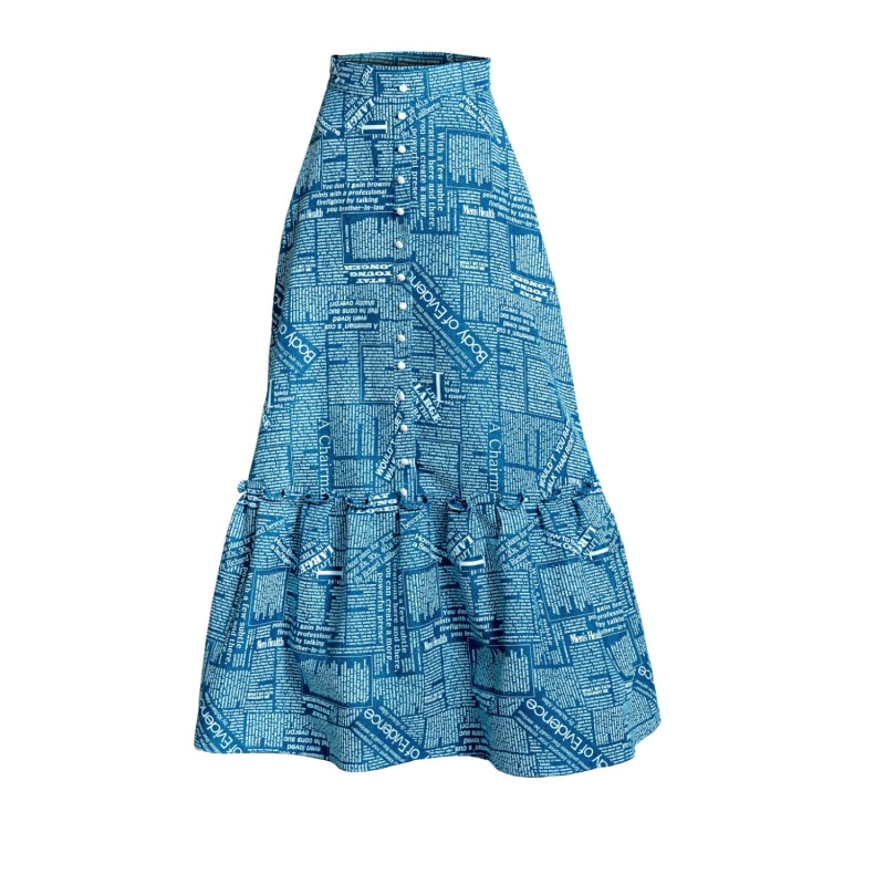 Thumbnail of Newspaper Print Blue Button-Down Maxi Skirt In Blue image