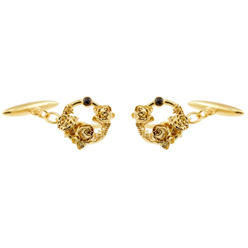 Thumbnail of Black Diamond Rose Halo Cufflinks Gold image