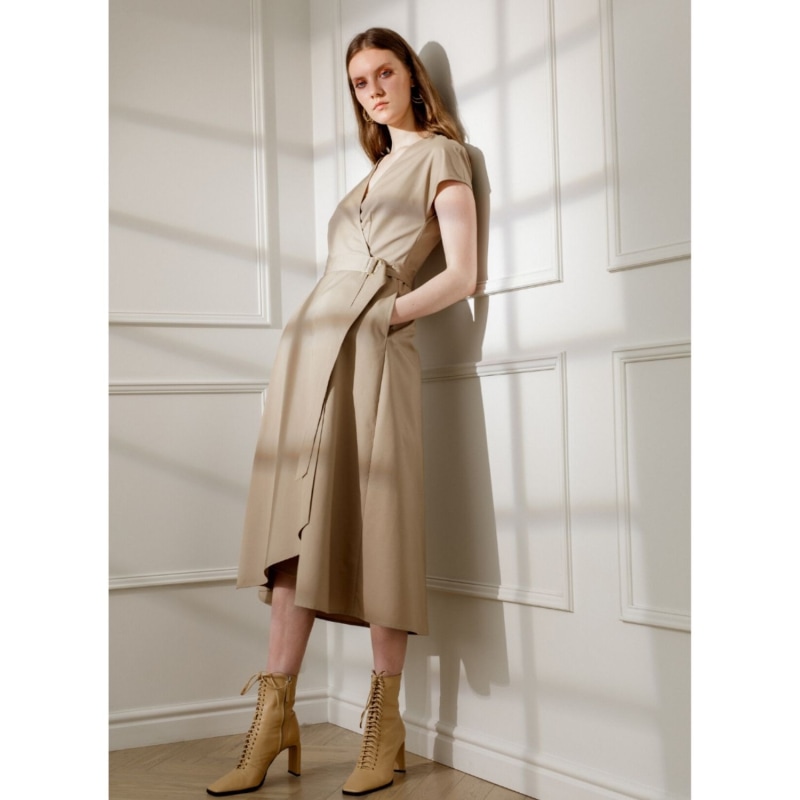 Thumbnail of Adele Cotton Wrap Dress In Sandy Beige image