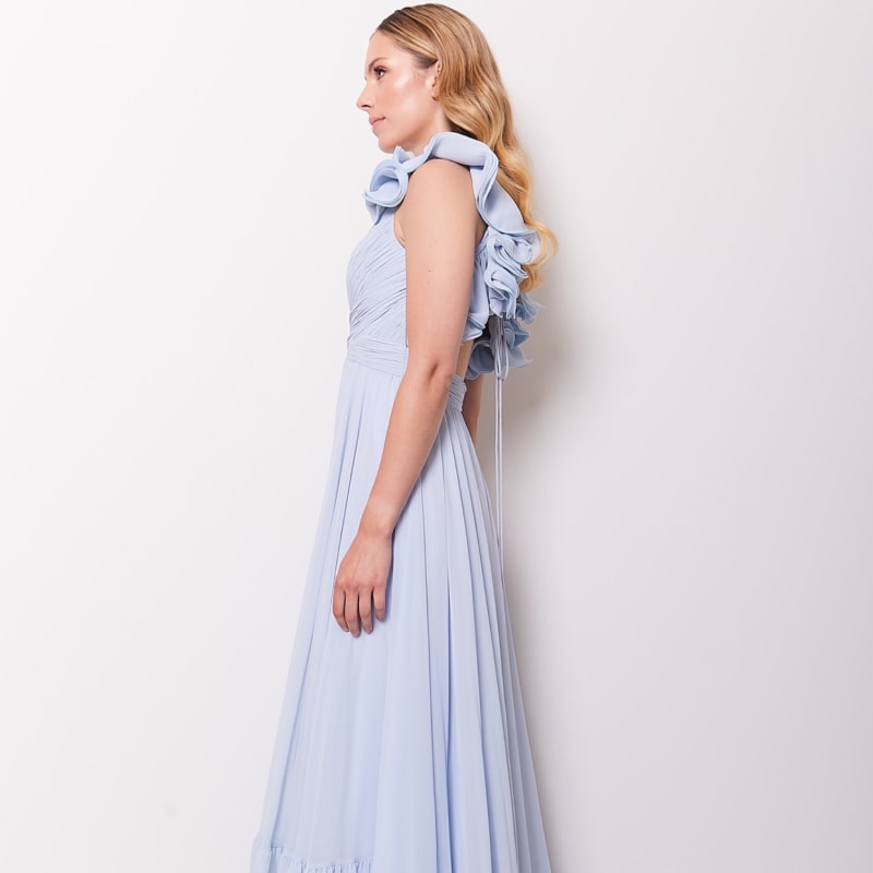 Thumbnail of Katie Chiffon Long Evening Dress In Light Blue image