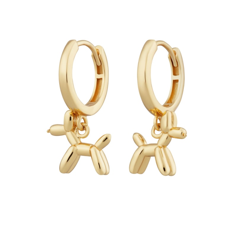 Gold Balloon Dog Charm Hoop Earrings | Scream Pretty | Wolf & Badger