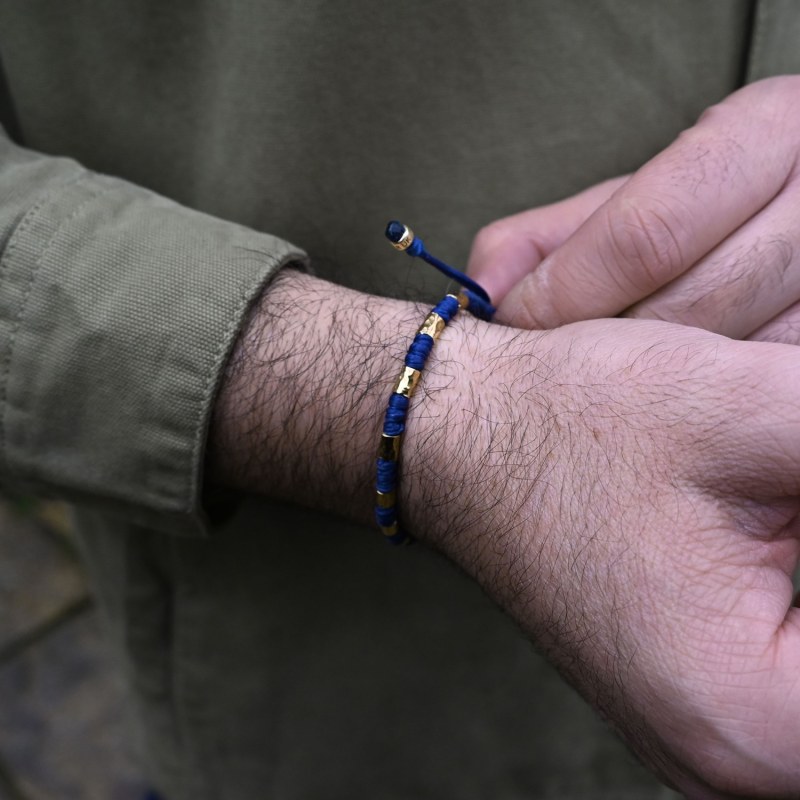 Thumbnail of Gold Bracelet For Men - Handmade Blue Rope & Chunky Viking Pieces image