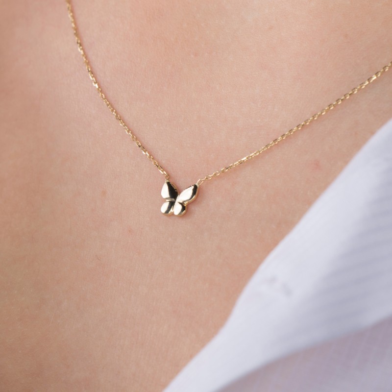 Gold Butterfly Necklace, Solid Gold Butterfly Necklace | Jewelsty  