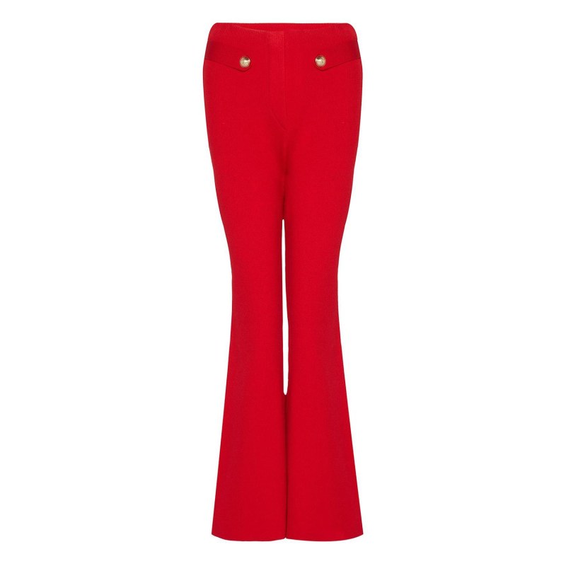 Gold Button Detailed Red Knit Pants by Rue Les Createurs