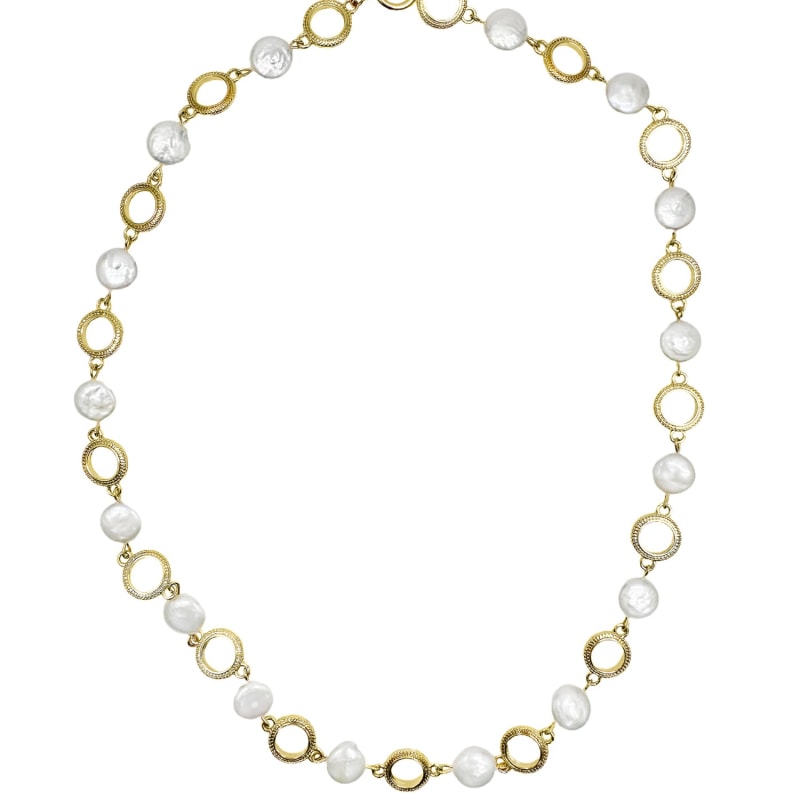 Thumbnail of Gold Chain With Coin-Shaped Freshwater Pearls Necklace image