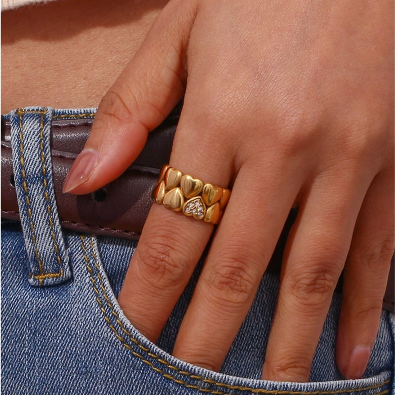 Thumbnail of Gold Double Heart Ring image