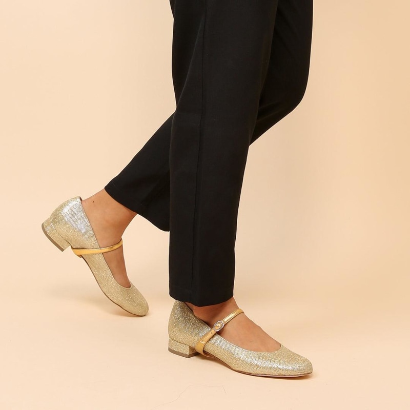 Thumbnail of Gold Glitter Ballet Flat + Gold Twiggy Strap image