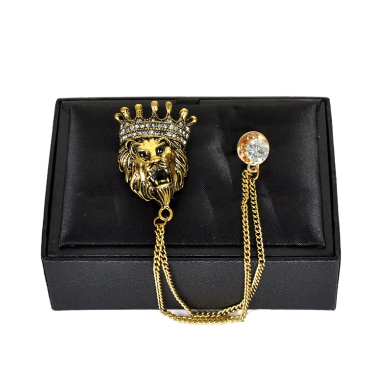 Gold Lion King Brooch And Lapel Pin With Detachable Tassels