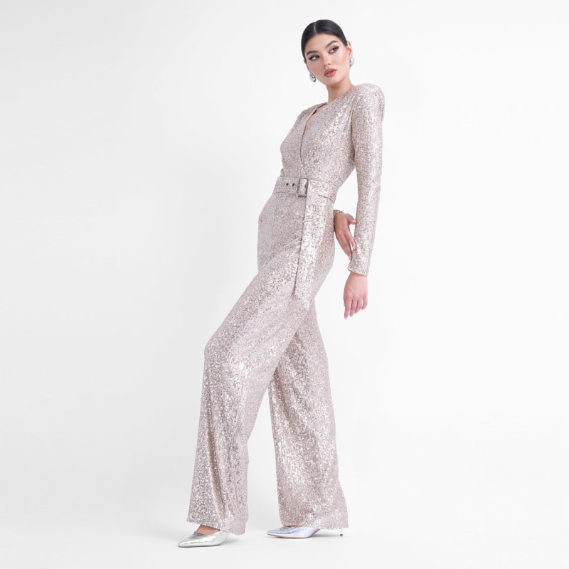 Black Maxi Jumpsuit With Structured Shoulders And Belt by BLUZAT