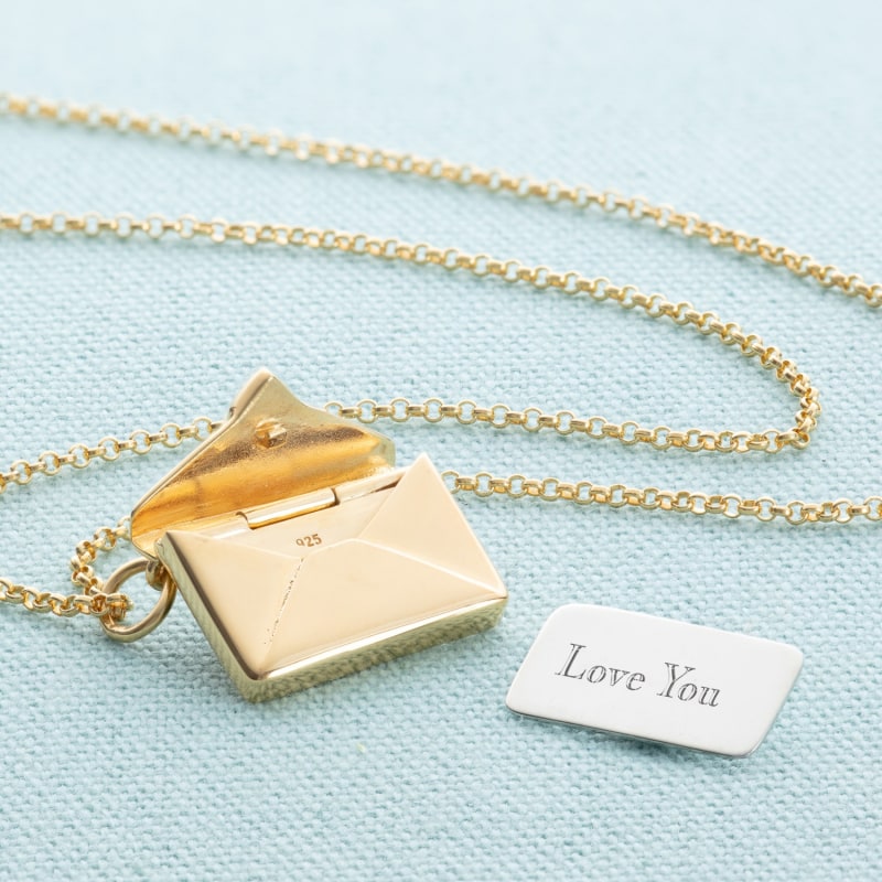 Thumbnail of Gold Plated Envelope Necklace With Engraved Insert - Love You image