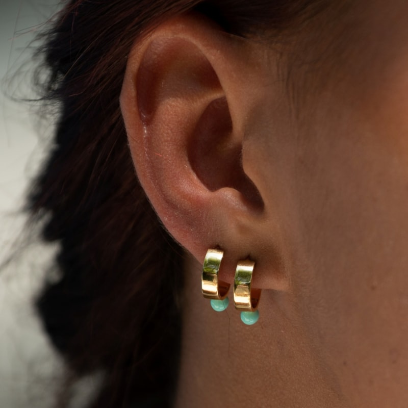 Gold Plated Wide Huggie Earrings With Turquoise Dot Lily Charmed