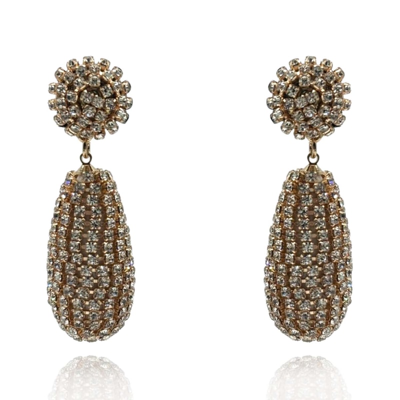 Thumbnail of Gold Rhinestone Chain-Covered Teardrop Resin Earrings image