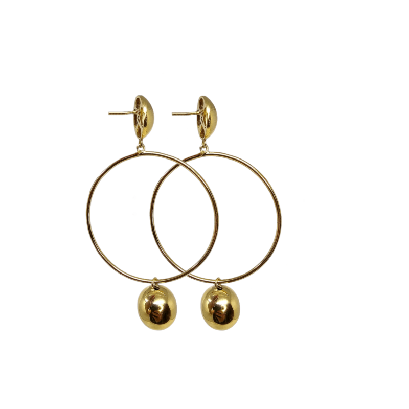 Thumbnail of Signature Gold Sphere Dangle Hoops image