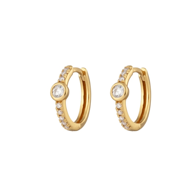 Thumbnail of Gold Sparkling Bezel Large Huggie Earrings image