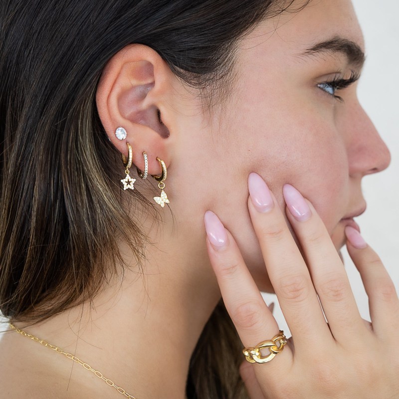 Gold Plated Sterling Silver Sparkly Butterfly Earrings Gold