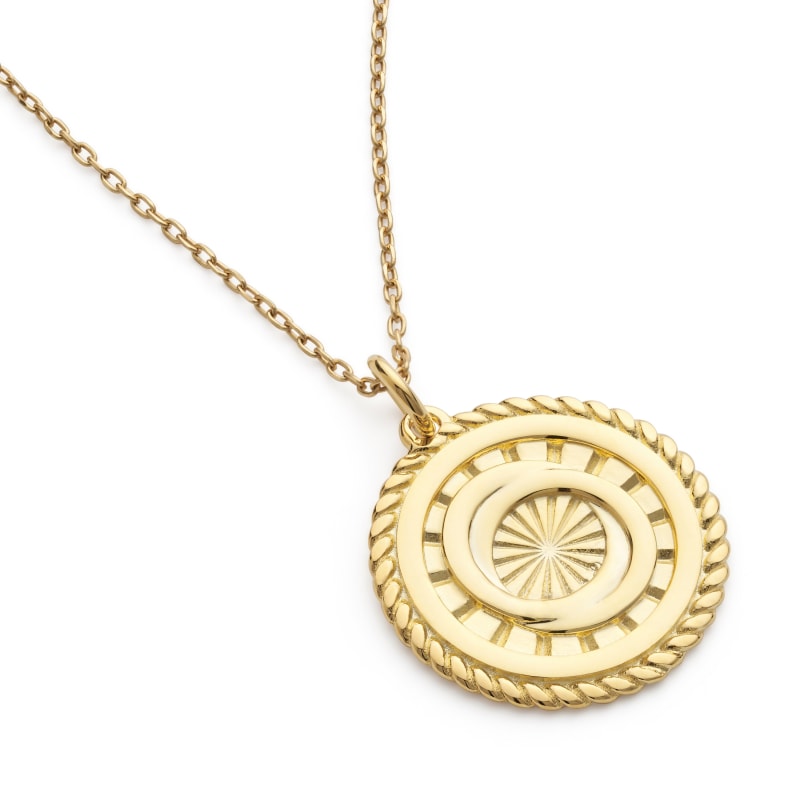Thumbnail of Gold Sunburst Interlocking Circles Medallion Necklace image