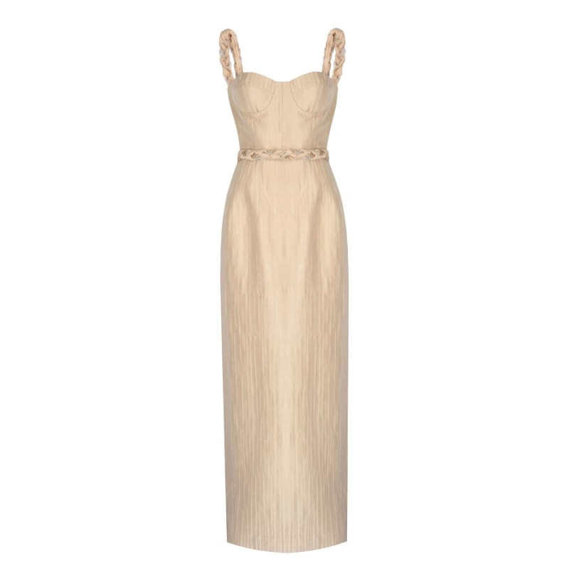 Thumbnail of Golden Gala - Beige Maxi Dress With Gold Knit Details image