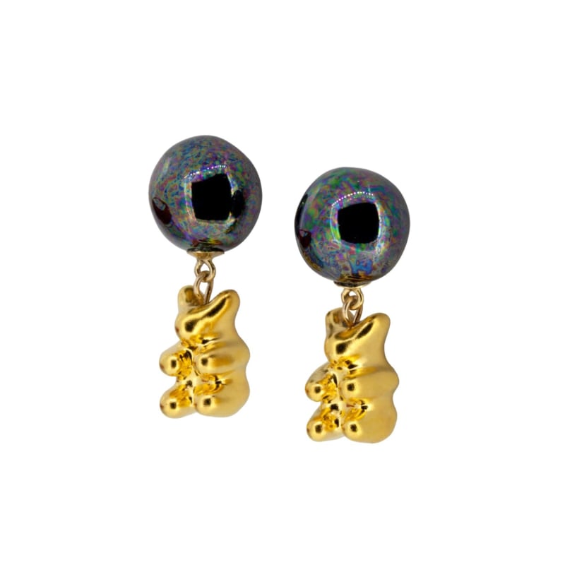 Thumbnail of Handcrafted Golden Gummy Bear Drop Earrings image