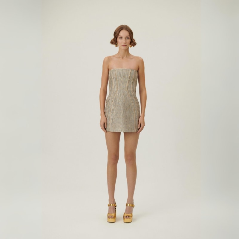 Thumbnail of Golden Shadows - Strapless Mini Dress image