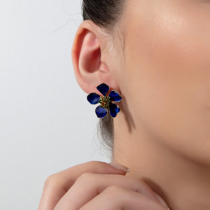 Thumbnail of Navy Blue Cherry Blossom Flower Earrings image