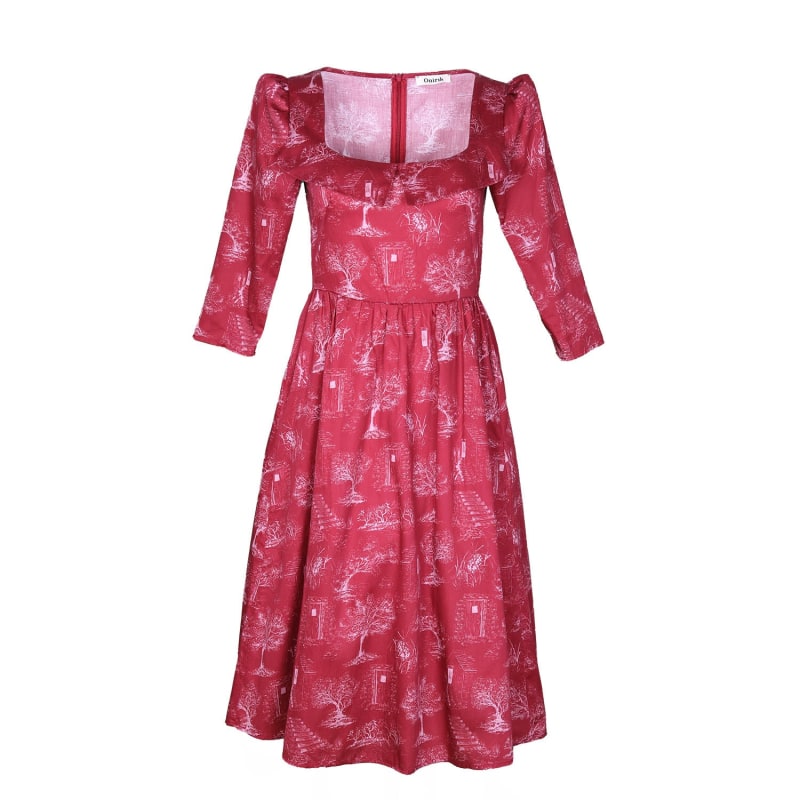 Thumbnail of Marisol Dress With Portrait Neckline In Ruby Red & Alabaster Toile Cotton image