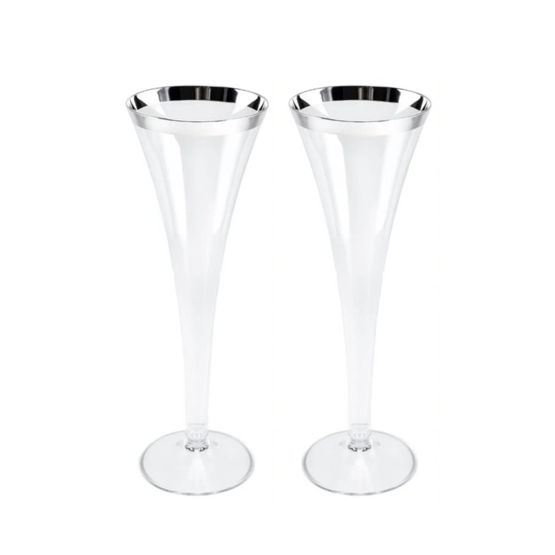 Thumbnail of Pair Of Champagne Flutes With Silver Rim image