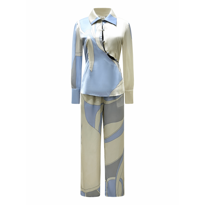 Thumbnail of Blue And Cream Retro Pants Suit - Grace image
