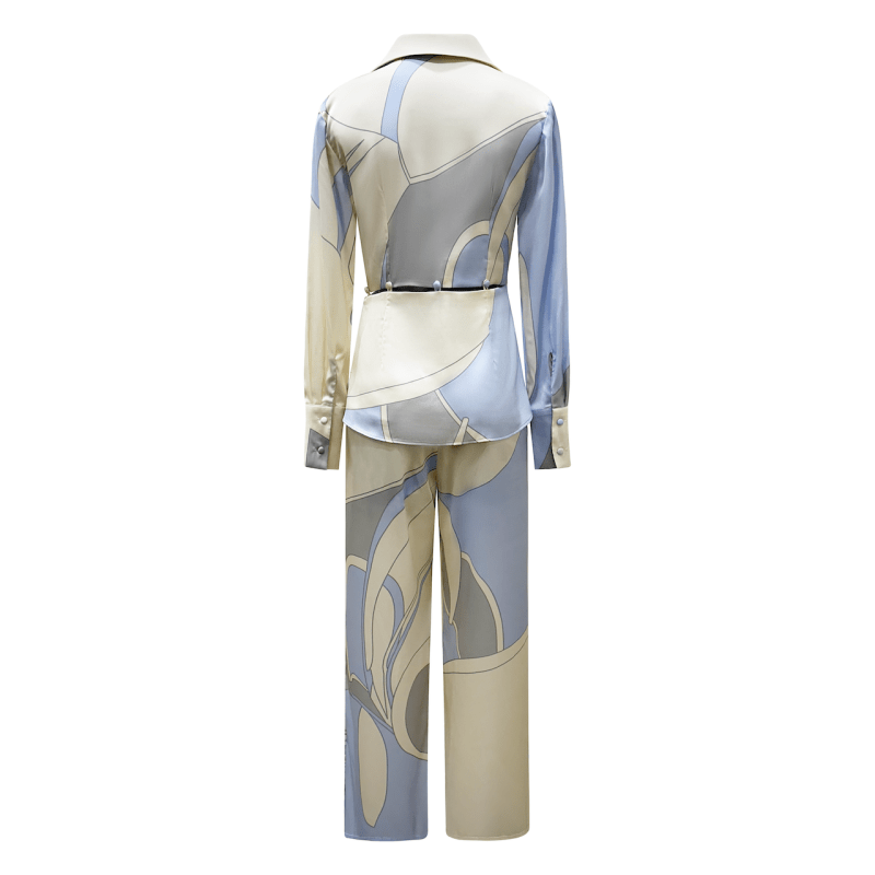 Thumbnail of Blue And Cream Retro Pants Suit - Grace image