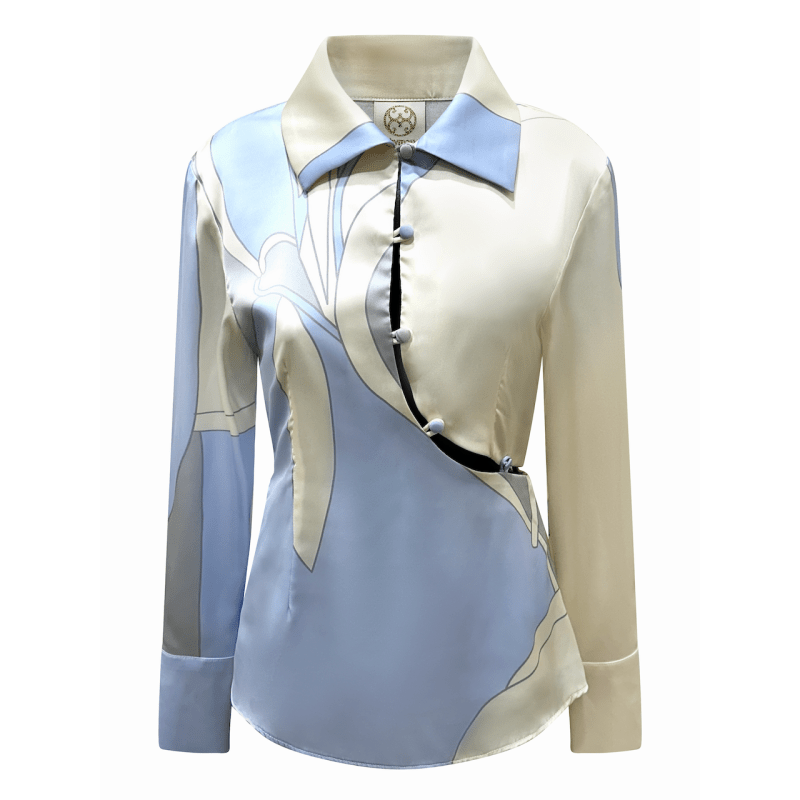 Thumbnail of Blue And Cream Retro Pants Suit - Grace image