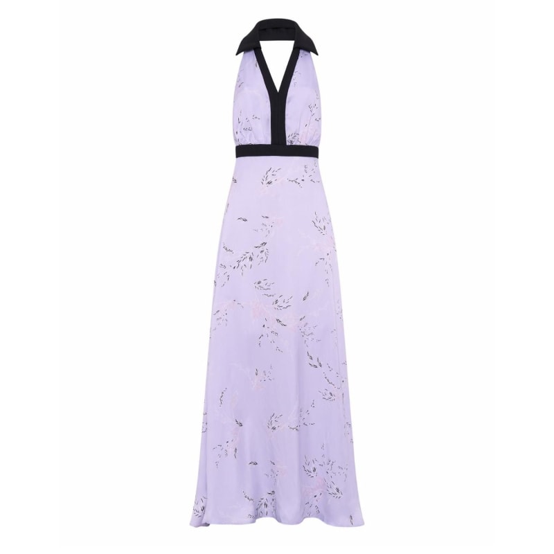 Thumbnail of Gracie Glowing Backless Floor Length Gown In Sakura Lilac Print image