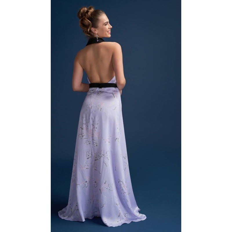 Thumbnail of Gracie Glowing Backless Floor Length Gown In Sakura Lilac Print image