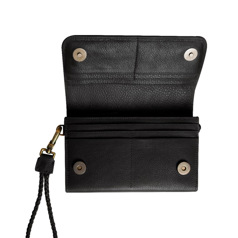 Thumbnail of Grain Leather Black Wristlet Wallet With Phone Compartment And Zip Closure image