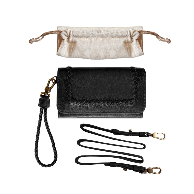 Thumbnail of Grain Leather Black Wristlet Wallet With Phone Compartment And Zip Closure image