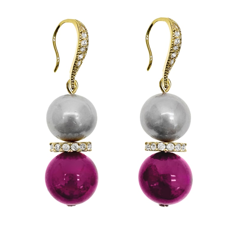 Thumbnail of Gray Freshwater Pearls With Magenta Gemstone Earrings image