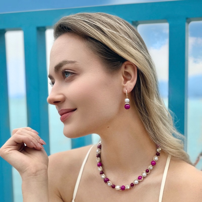 Thumbnail of Gray Freshwater Pearls With Magenta Gemstone Earrings image